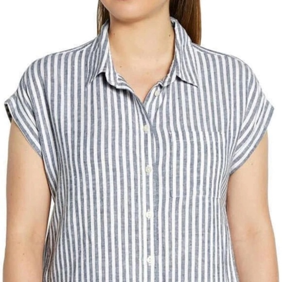 ORVIS Linen Top XXL Short Sleeve Stripe Button Up Coastal Beach Preppy Nautical - Picture 1 of 11